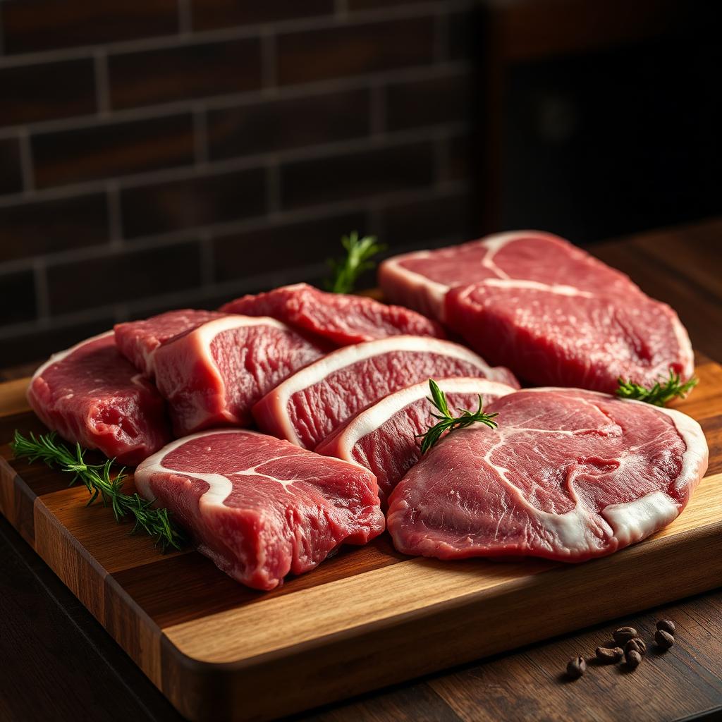 Carne proaspătă de calitate pe tocător de lemn