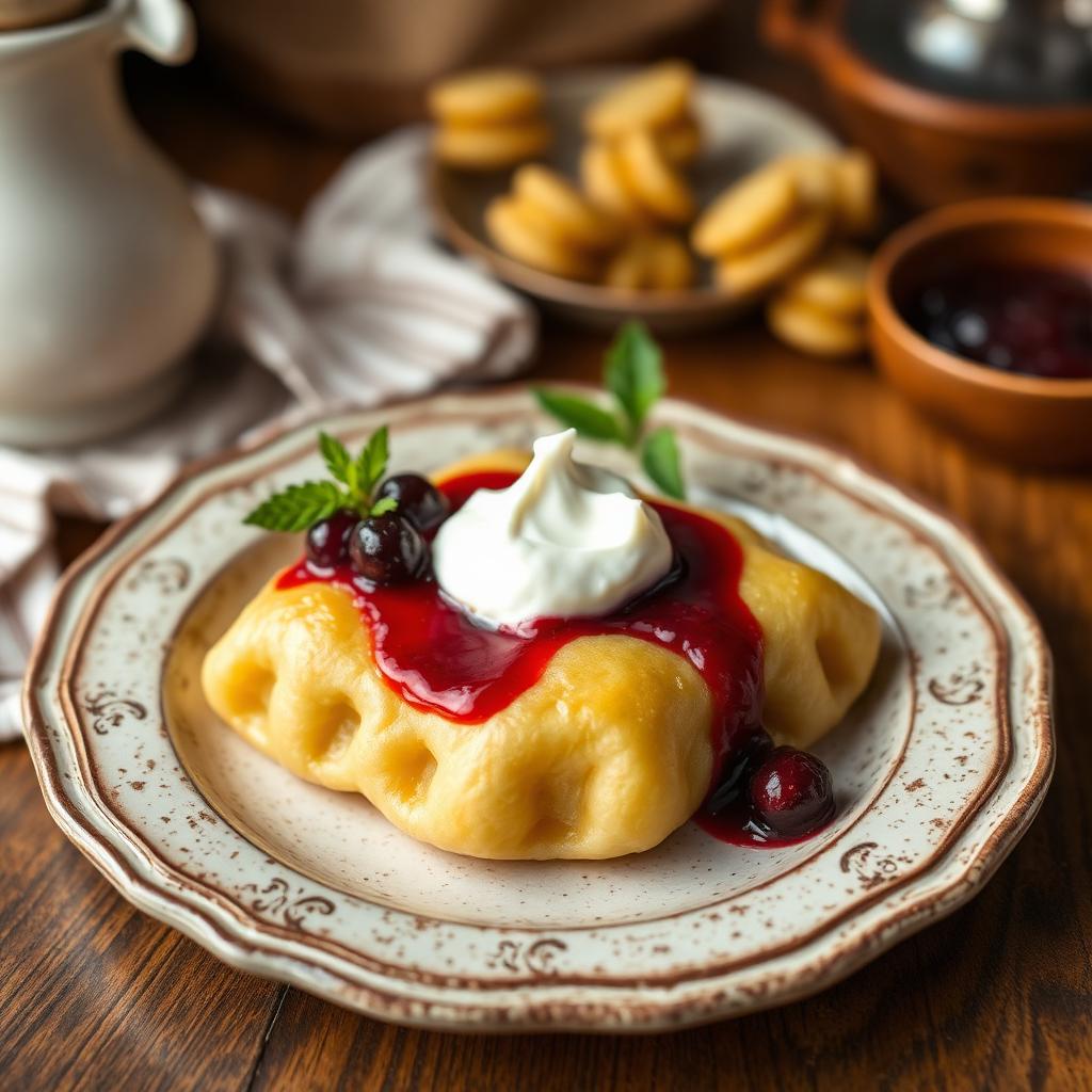 Papanași cu smântână și dulceață